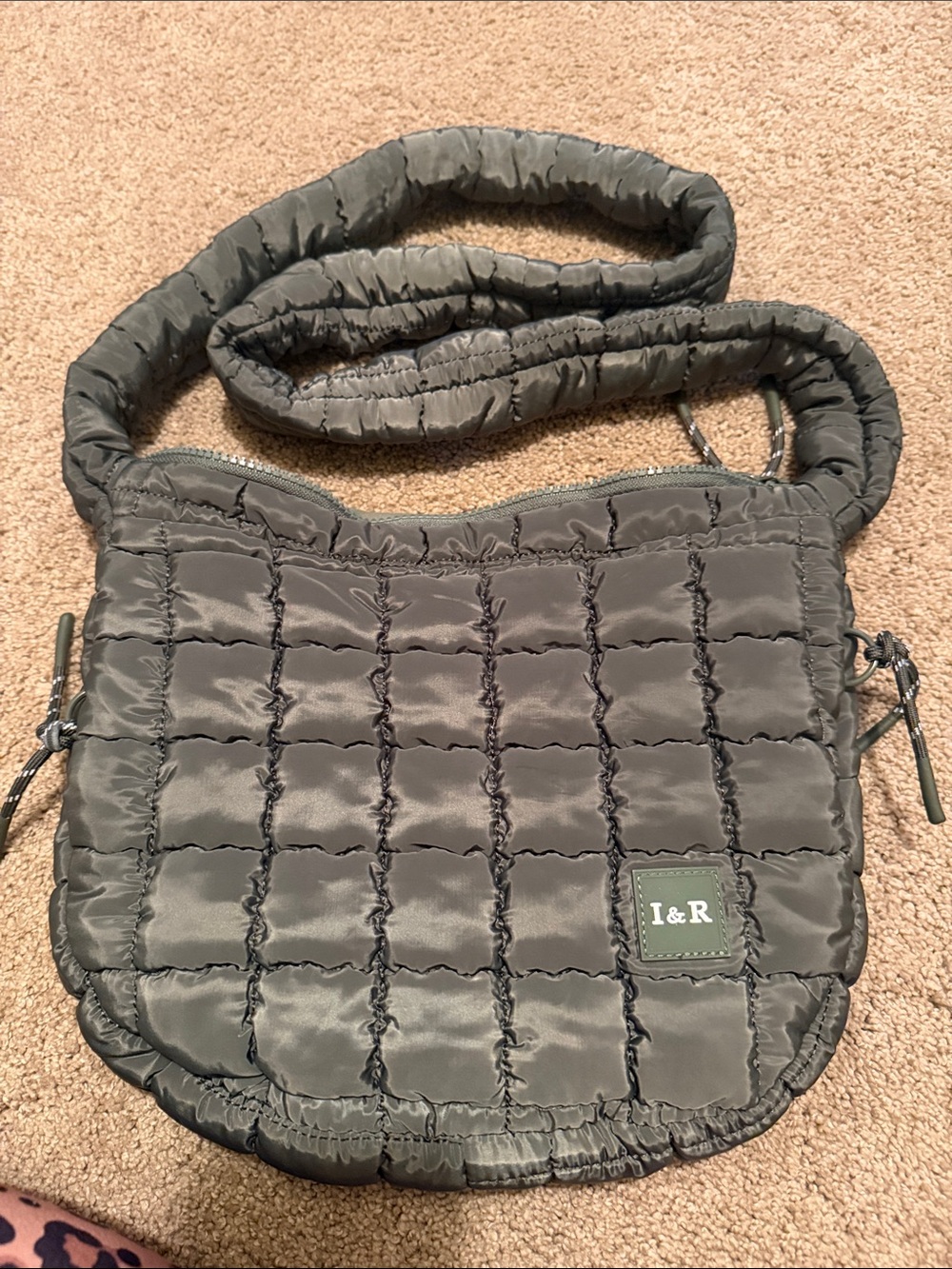 Iris and rainbow Quilted Crossbody Bag in Olive Green